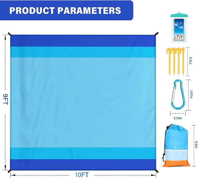 Famstar Beach Blanket Oversized Extra Large 78"X81"/10'X9',Waterproof Sandproof Beach Blanket 2-8 Adults Lightweight Durable for Travel Camping Hiking Picnic