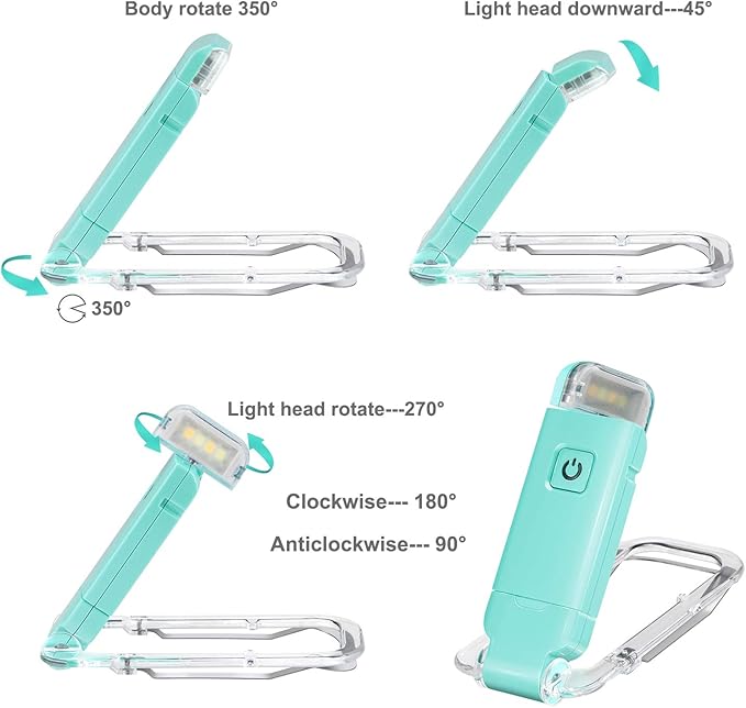 HONWELL Rechargeable Clip On LED Book Light, 3 Brightness Levels Dimmable Bookmark Light for Eye-Protection, Portable Reading Lamp for Bookworms, Travel (Blue)