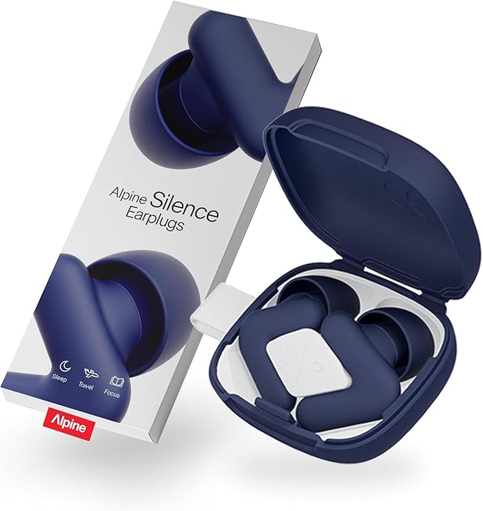 Alpine Silence Earplugs for Sleep, Focus & Travel - V-Shape Fit & Soft Oval Tips – 4 Sizes XS/S/M/L - Comfortable, Reusable Hearing Protection - up to 25dB – Midnight Blue
