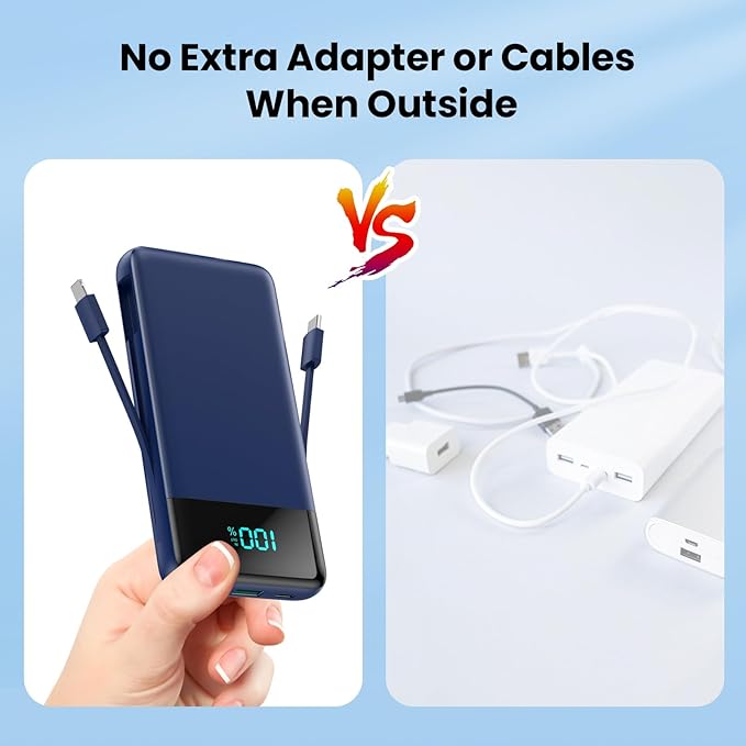 Portable Charger for iPhone with Built in Cables and Wall Plug,Upgraded 13800mAh Fast Charging USB C Power Bank,4 Outputs Travel Essential Battery Pack Compatible with iPhone 17/16/15/14,Galaxy-Blue