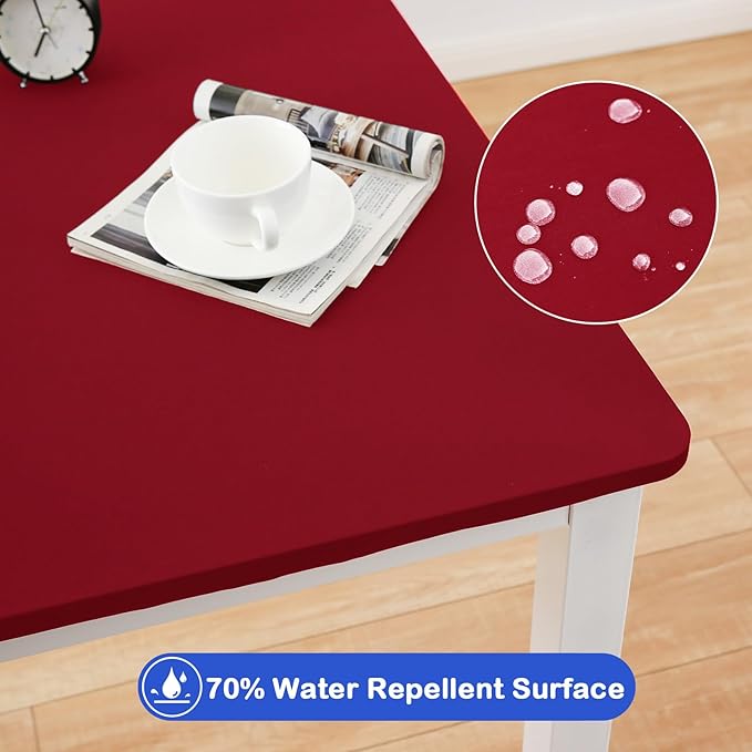 Wolkemer 4 Pack Burgundy Fitted Tablecloth 34x34 Inch Square Elastic Edges Table Cloth, Spandex Stretch Table Cover with Machine Washable Fabric for Wedding Party Picnic Dining Indoor Outdoor