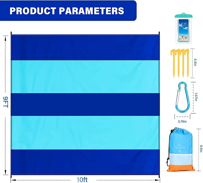 Famstar Beach Blanket Oversized Extra Large 78"X81"/10'X9',Waterproof Sandproof Beach Blanket 2-8 Adults Lightweight Durable for Travel Camping Hiking Picnic