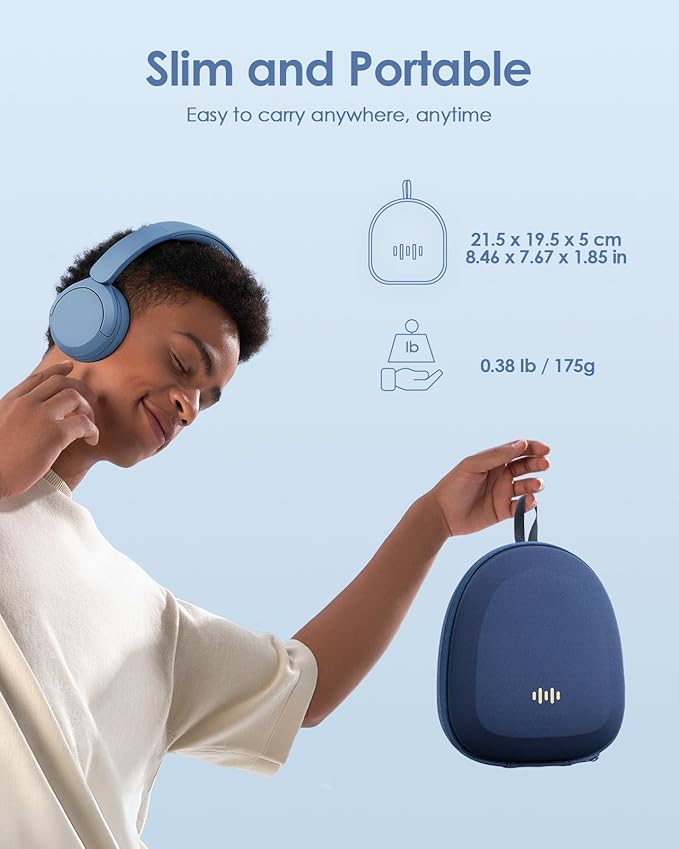 Headphone Case Hard Shell Super-Slim for Sony/JBL/Bose/Soundcore Anker/BERIBES KVIDIO TOZO JLab Over-Ear Headphones Universal Portable Travel Organizer Bag (Light Blue)