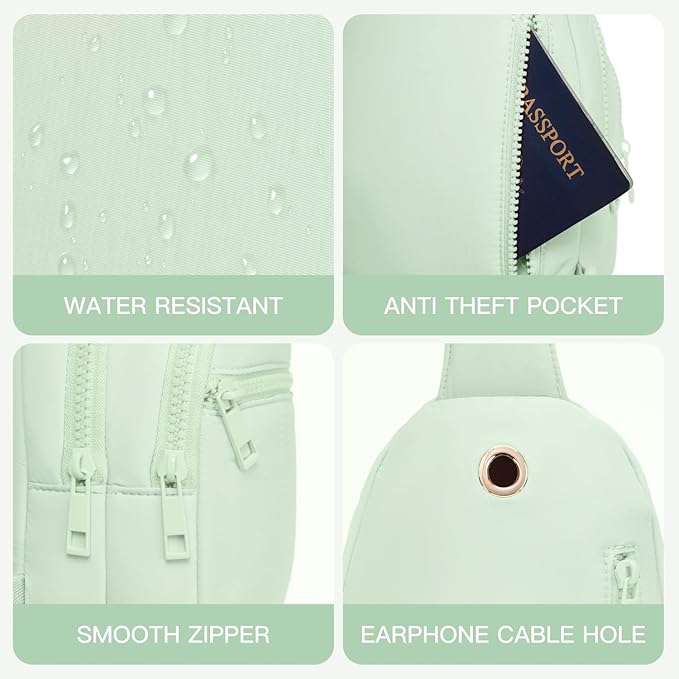 Viverte Quilted Puffer Crossbody Bags for Women Small Puffy Sling Bag Lightweight Cross Body Bubble Purse Shoulder Bag for Travel (Light Green)