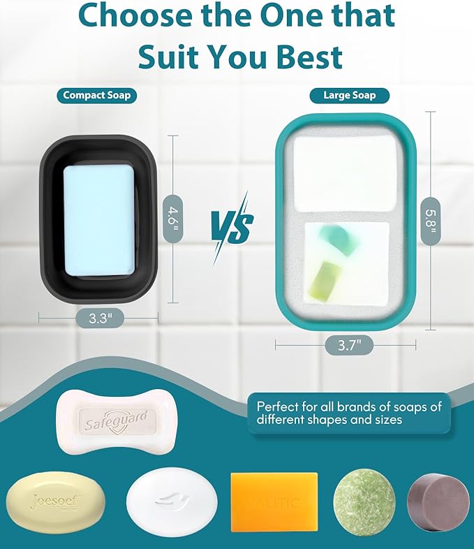 Quatish Large Leakproof Travel Soap Case, Solid Shampoo Bar Holder, Silicone Soap Box with Draining Layer, Enhanced Soap Container, Suitable for Camping, Gym, Bathroom, Outdoor Essentials, Green