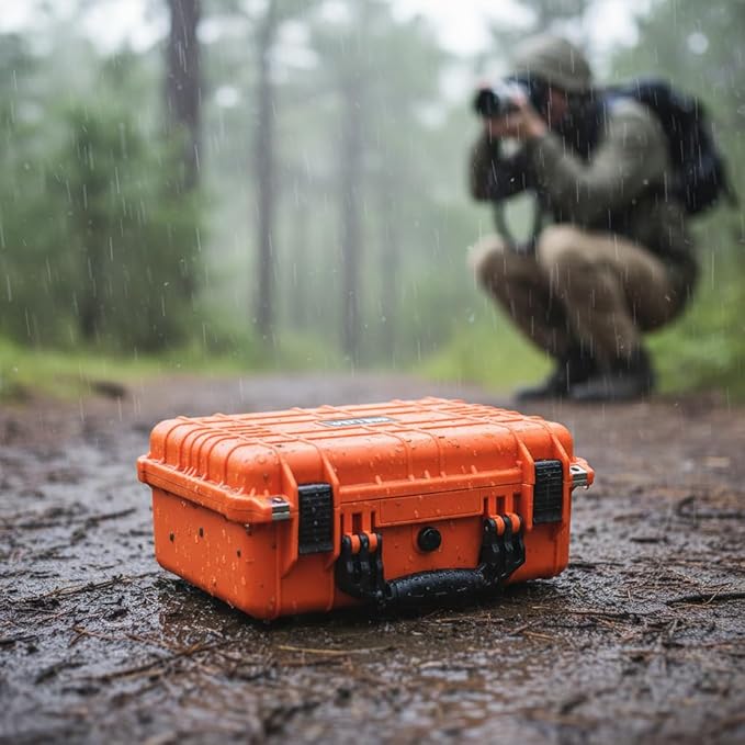 MEIJIA Portable All Weather Waterproof Protective Case,Hard Case,Camera Case With Customized Fit Foam,Fit Use of Drones,Camera,Equipments,Pistols,13.35 x11.63x5.98inches (Orange)