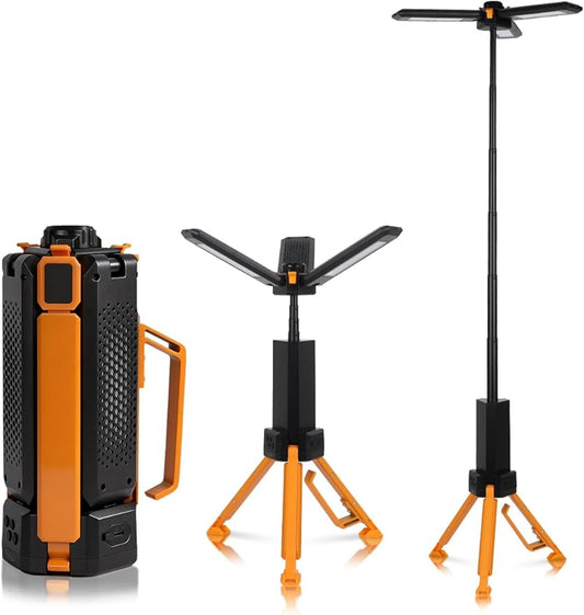 15000mAh Rechargeable Telescopic Camping Light, Portable Flashlight & Lantern with Reinforced Tripod Base, Height Adjustable Dimmable Tent Light, Power Bank for Outdoor BBQ, Hiking, Job Site, Orange