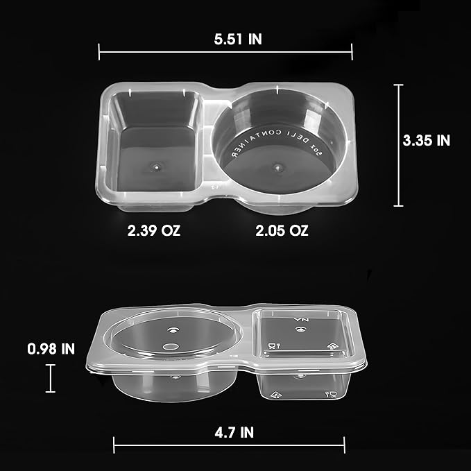 MACTANO 40 Sets Condiment Container with Lid, Disposable Double Compartment Plastic Container for Sauce Snack