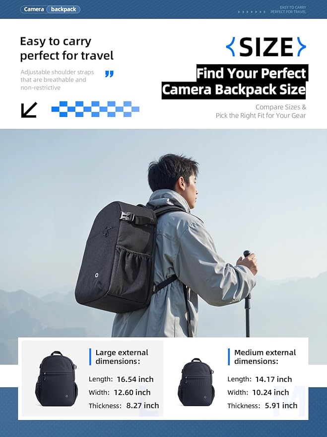 llano 20L Camera Backpack for DSLR/SLR/Mirrorless – Water-Resistant Photography Bag with Laptop Slot & Tripod Holder, Compact Case for Canon/Nikon/Sony, Travel & Outdoor,Large Capacity, Black