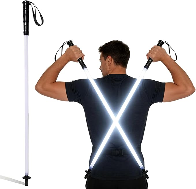 Rechargeable Ultra-Bright LED Light-Up Trekking Poles, Sci-Fi Lightsaber-Inspired Hiking Sticks, Lightweight for Outdoor Hiking, Camping & Night Walking, White Light