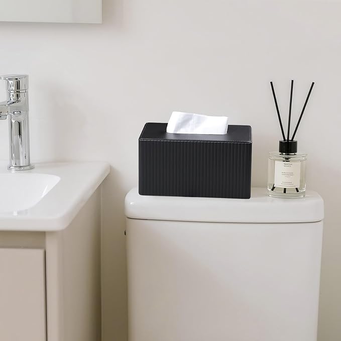 Extra Large Tissue Box Cover for Standard Size 180 to 230 Count Box of Tissues, PU Leather Rectangle Tissue Holder with Magnetic Closure (Black)