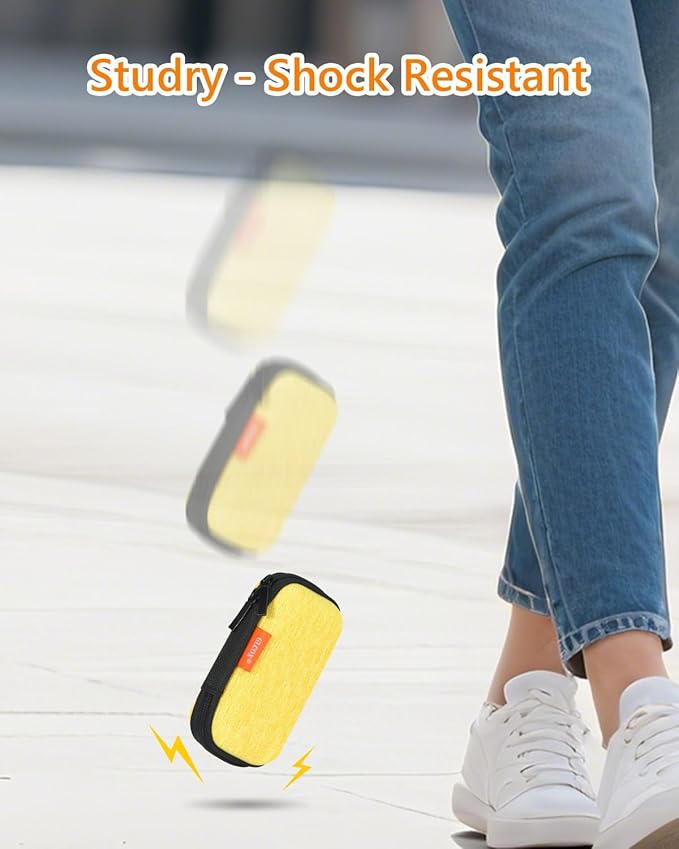 Mini Hard Earbud Case for Apple Airpods, Earpods, Samsung Galaxy Buds, JBL, Sony in-Ear Headphones - Small Cute Protective Case Pouch for Cable, Cord, Card, Earplugs, Heart Monitor - Gold-Yellow
