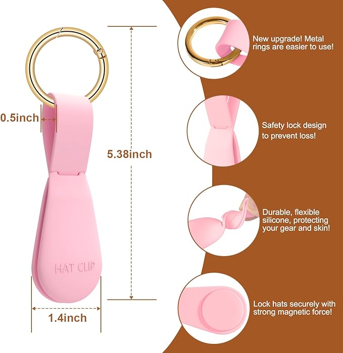 Fikoksol Magnetic Hat Clip 1-Pack - The Pink Hat Clip for Travel on Bag, Magnetic Hat Holder for Bag, and Secure Hat Holder for Travel on Caps & Beach Hats, Vacation Essentials