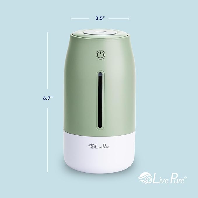 LivePure Cool Mist Humidifiers for Bedroom. Small Humidifier for Babies, Nursery, Plants, Office. Ultrasonic Cool Mist Humidifier w/Quiet Operation, USB-C Rechargeable. Mint Green
