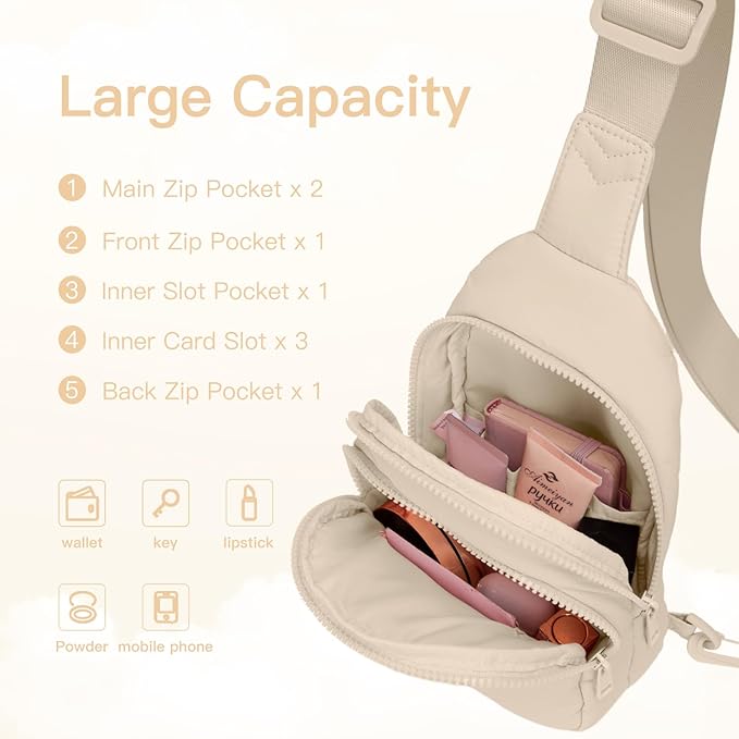 Viverte Quilted Puffer Crossbody Bags for Women Small Puffy Sling Bag Lightweight Cross Body Bubble Purse Shoulder Bag for Travel (Beige)