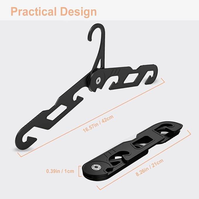 Premium Travel Hangers 6 Pack Portable Folding Clothes Hangers - Super Bearing Collapsible Hanger Foldable Clothes Drying Rack for Travel, Indoor and Outdoor Use (6 Pack Black)