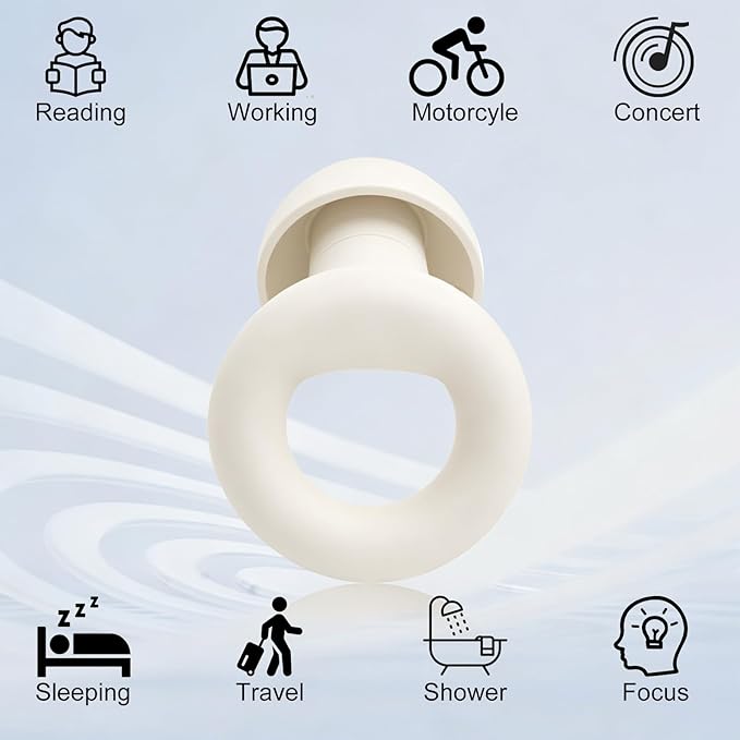 Ear Plugs for Noise Reduction–Super Soft, Reusable Hearing Protection in Flexible Silicone for Sleep, Noise Sensitivity & Flights-8 Ear Tips in XS/S/M/L–27dB Noise Cancelling–White