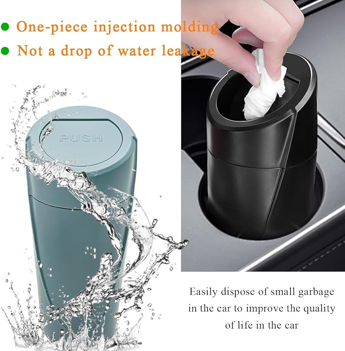 Car Trash Can with Lid, Portable Leakproof Auto Cup Holder Door Garbage Container, Multipurpose Waterproof Mini Cup Holder Trash Can Interior Organizer for Car Home Office (Dark Green)