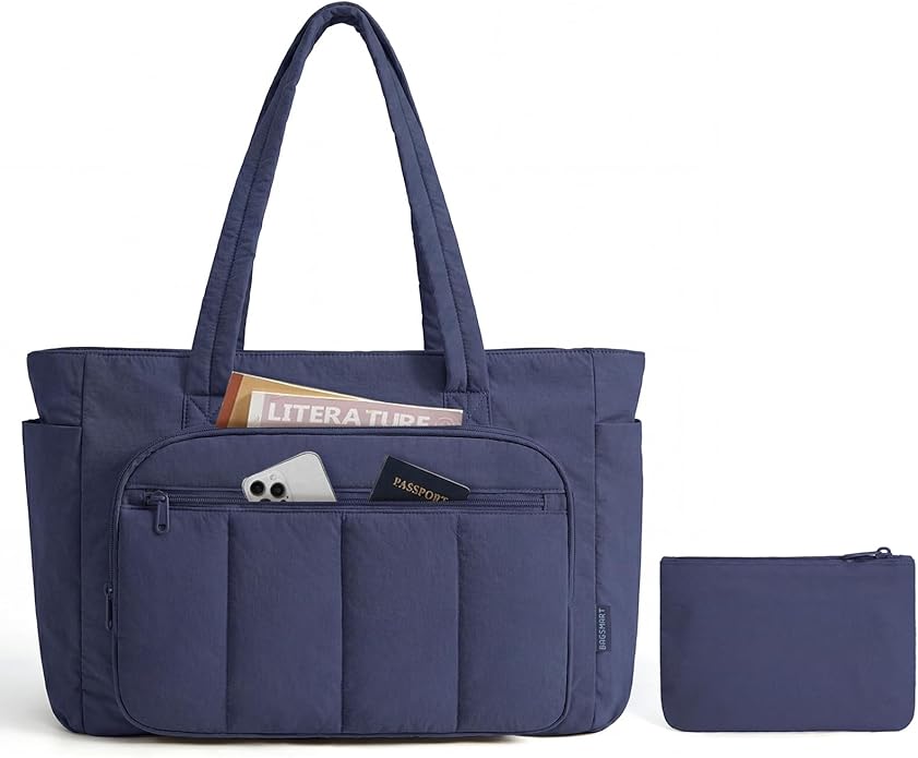 BAGSMART Tote Bag for Women, 2 Set Tote Bag with Zipper, Quilted Nurse Handbags for Work Travel College | 20L Capacity