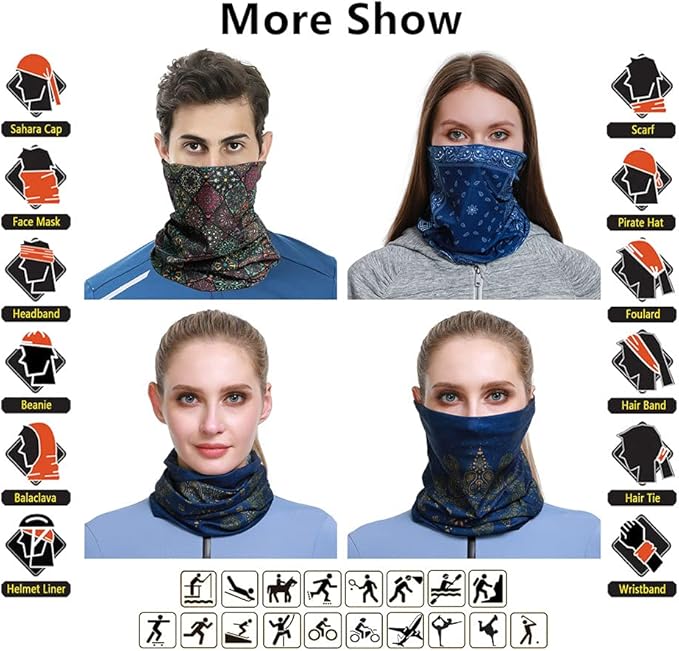 VANCROWN Headband Neck Gaiter Head Wrap Headwear Face Mask Magic Scarf Bandana for Men and Women