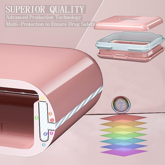 DUBSTAR Small Pill Box for Purse, Moisture Waterproof Travel Pill Case with 4+6 Compartments, Daily Pill Organizer for Vitamins & Medication (SL-Pink)