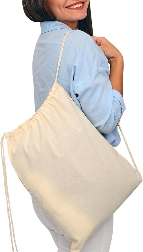 TBF (12 Pack) Set of 12 Durable Cotton Canvas Drawstring Backpack Bags (Large (17" W x 20" H))