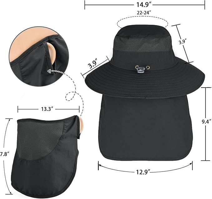 Sun Hats for Men Women Fishing Hat UPF 50+ Breathable Wide Brim Bucket Hats Summer UV Protection Safari Hat with Neck Flap