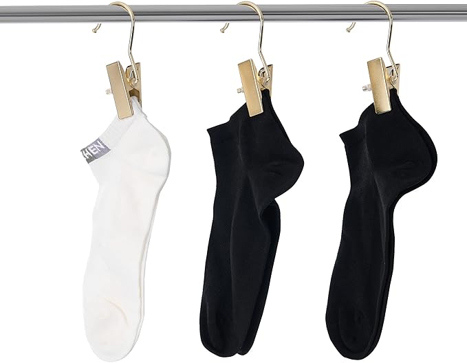BEWISHOME 30 PCS Gold Boot Hangers for Closet, Laundry Hooks with Clips, Boot Hanging Hold Clip, Clothes Pins, Space Saving Portable Travel Hangers Clip, Jeans, Tall Boots, Towel, Gold FYC30G