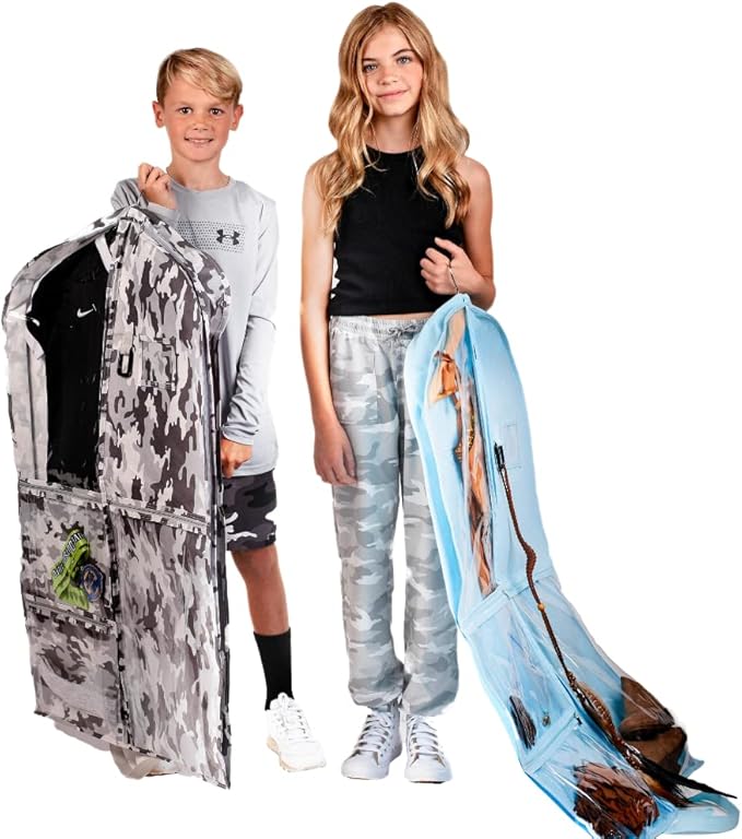 Waterproof Hanging Garment Bag 40 inch Clothes Bag with Gusset, 5 Pockets & Side Zip for Dance Costumes, Sports, Skating, Theatre, Beauty Pageants & More by Kendall Country, Sky Blue