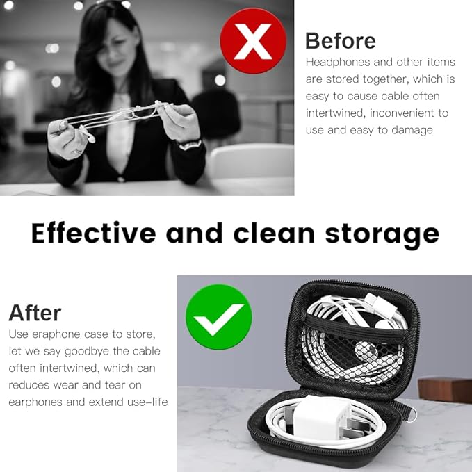 Earbud Case Holder Earphone Case Hard EVA Headphone Storage Bag Small Zipper Pouch Compatible with Wired Earbuds, JBL Vibe Beam, Tune 230NC TWS, TAGRY X08, Btootos A90 Pro, in Ear Monitor -with Clip