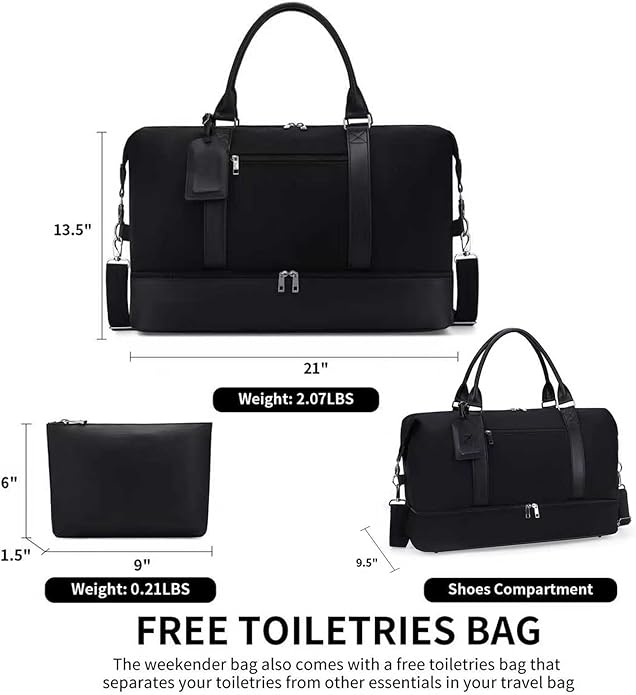 Women's Weekender bag Travel Duffel Bag with Shoe Compartment 21-inch Airline-Approved Carry-On, 2-Piece Overnight Bag Set Personal Item Luggage