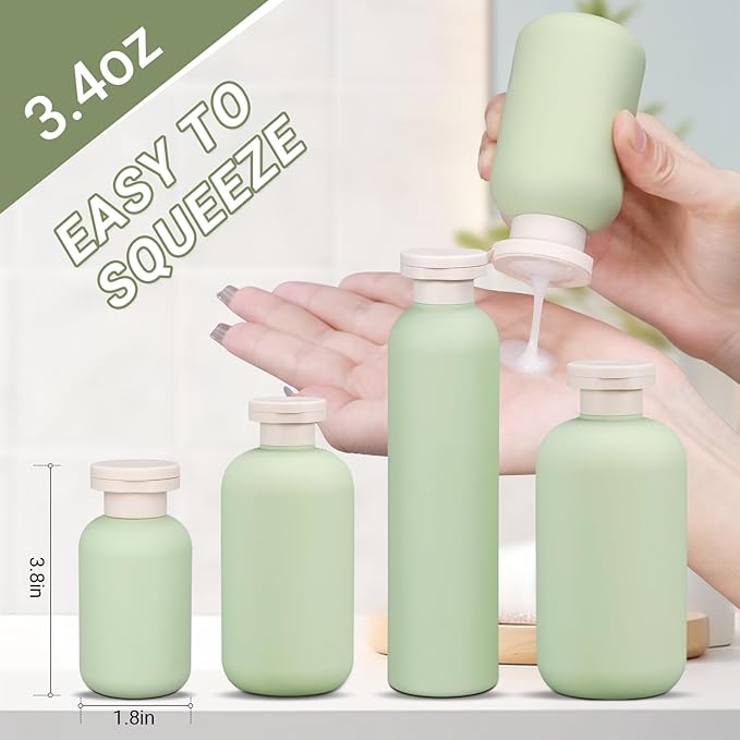 ASEVAT Plastic Leak Proof Travel Bottles for Toiletries, TSA Approved Travel Size Containers, Squeeze Bottles Refillable for Shampoo, Lotion & Body Wash (Blue+Pink+Green, 3.4 oz)