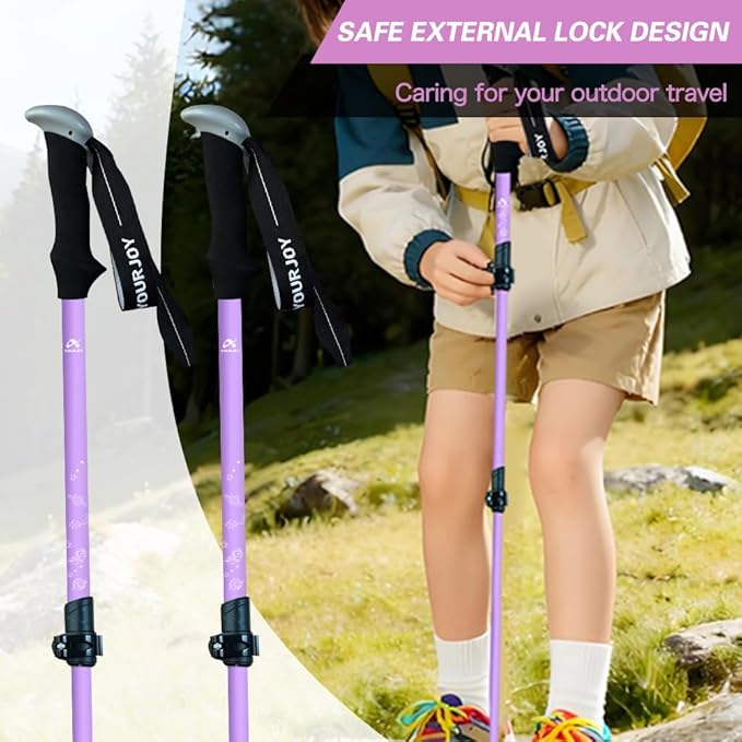 Hiking Trekking Poles for Kids, 2 Pack Anti Shock, Adjustable, Collapsible Hiking Poles for Trekking or Walking, Lightweight Aluminum Sticks