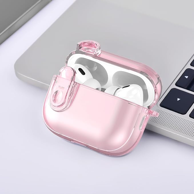 Case for Apple Airpods iPods Pro 3 Cases Cover Clear 2025 Cute Women, VISOOM Cute Air Pods Pro3 Case Clear Transparent Airpods iPods Pro 3rd Gen Protective Cases with Keychain/Lock/Cleaning Kit-Pink
