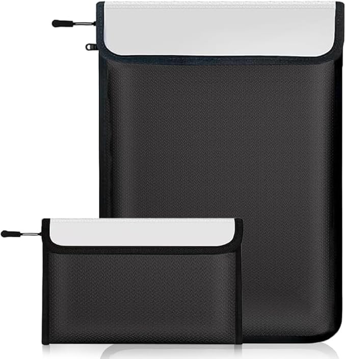 Fireproof Waterproof Document Bag - 2000℉ Protection, Upgraded Two Pockets, Reflective Strips | 2 Sizes (5x8in & 11x15in) | Certified Fire Safe Bag for Cash, Passports & Legal Files (Black)