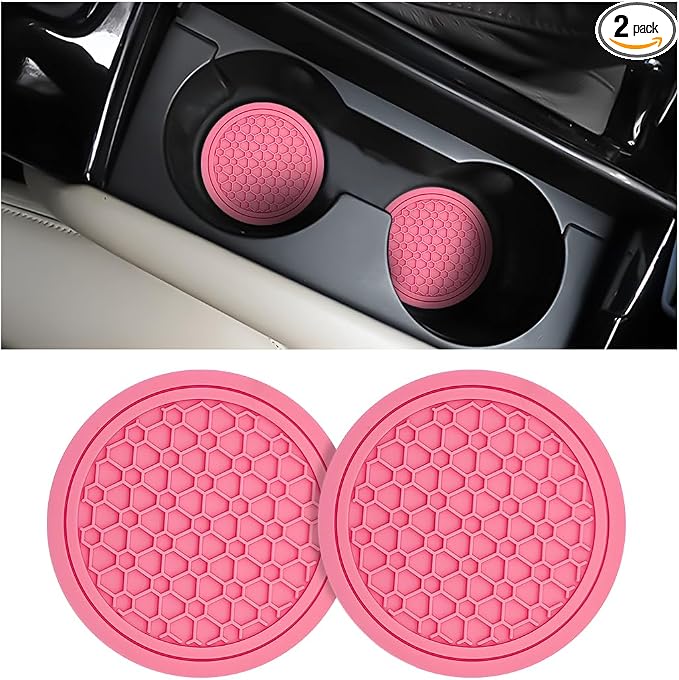 Mandark 2PCS Car Cup Holder Coasters, 2.75 Inch Non-Slip Insert Water Bottle Holder Pads, Dustproof Automotive Interior Accessories Mat, Universal for Vehicles, Trucks, RVs and More(Pink)