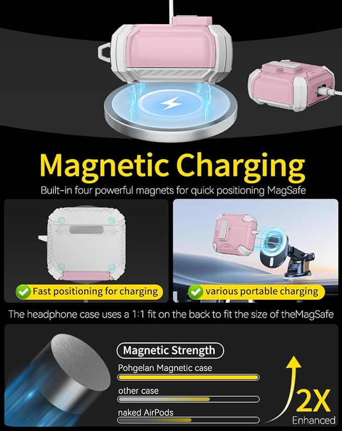 Pohgelan Compatible with AirPods 4 Case,Magnetic Automatic Lock with Phone Stand & Cleaning Kit,Compatible with Magsafe Cover -s-Pink