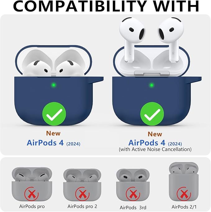 Ljusmicker for AirPods 4 Case 2024 with Cleaner Kit,Soft Silicone Protective Cover for Apple AirPods 4th Generation Cases for Women Men,for AirPod 4 Case Accessories with Keychain-Deep Blue