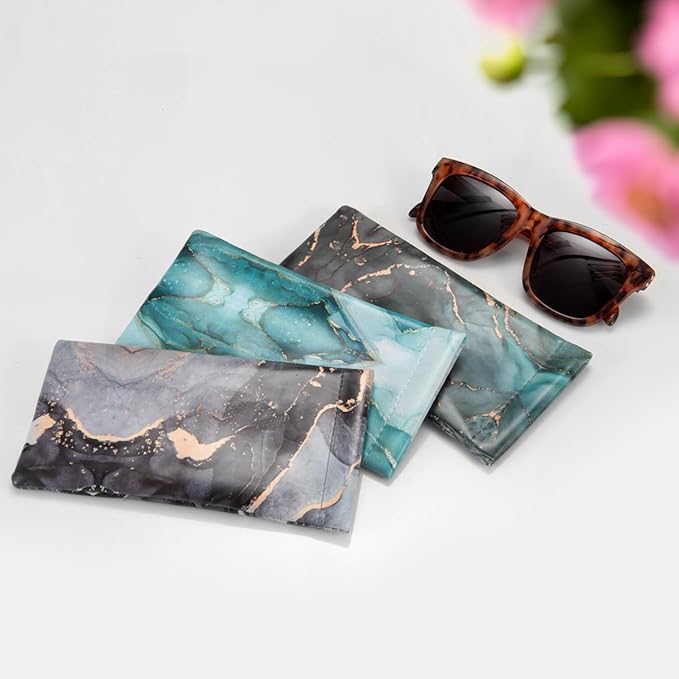 TRIUMPH VISION Squeeze Leather Sunglasses Pouch - 3 Pack Glasses Case Soft Eyeglass Sleeve Pouch Holder