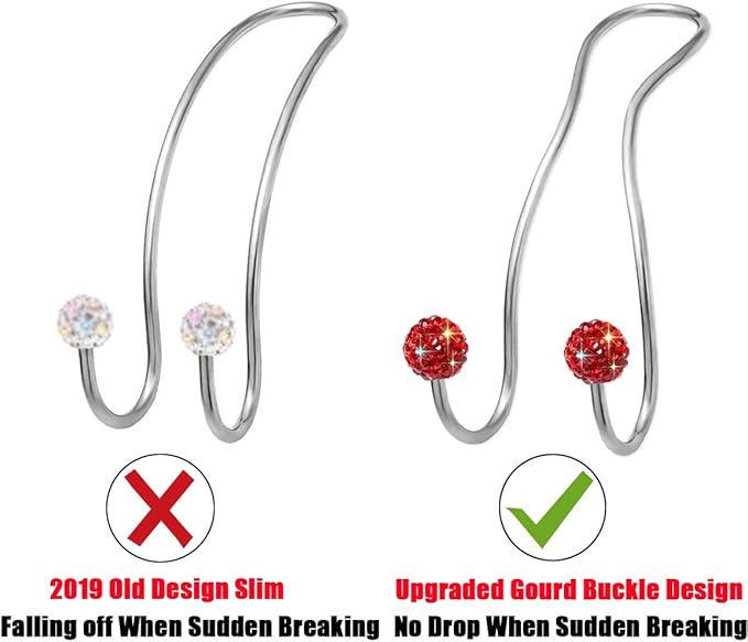 Bling Purse Hook for Car Headrest, Upgraded Cute Car Seat Hooks for Bag Handbag, Durable Stainless Auto Purse Hanger Holder 2 Pack, Red