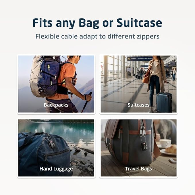 4 Pack TSA Approved Travel Combination Cable Luggage Locks for Suitcases & Backpacks - Black