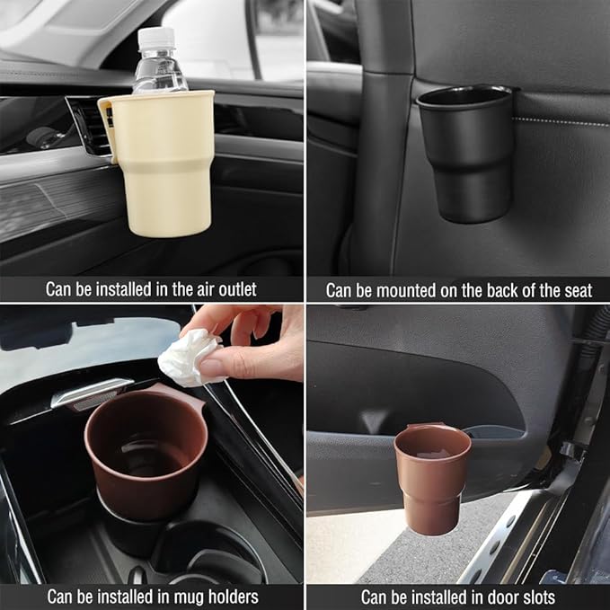 Hanging Cup Holder for Car Air Vents/Windows,Multi-Function Car Cup Holder Organizer/Car Trash Can,Universal Car Window Cup Holders with 2 Hooks Fits Most Cup Types (Black)