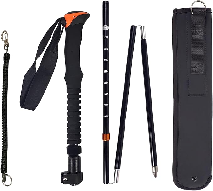 Aventik Fold-able Wading Staff Water Depth Safety Warning Sign Coated Stainless Steel Core T7075 Aluminum Body Corrosion Resistance Neoprene Sheath