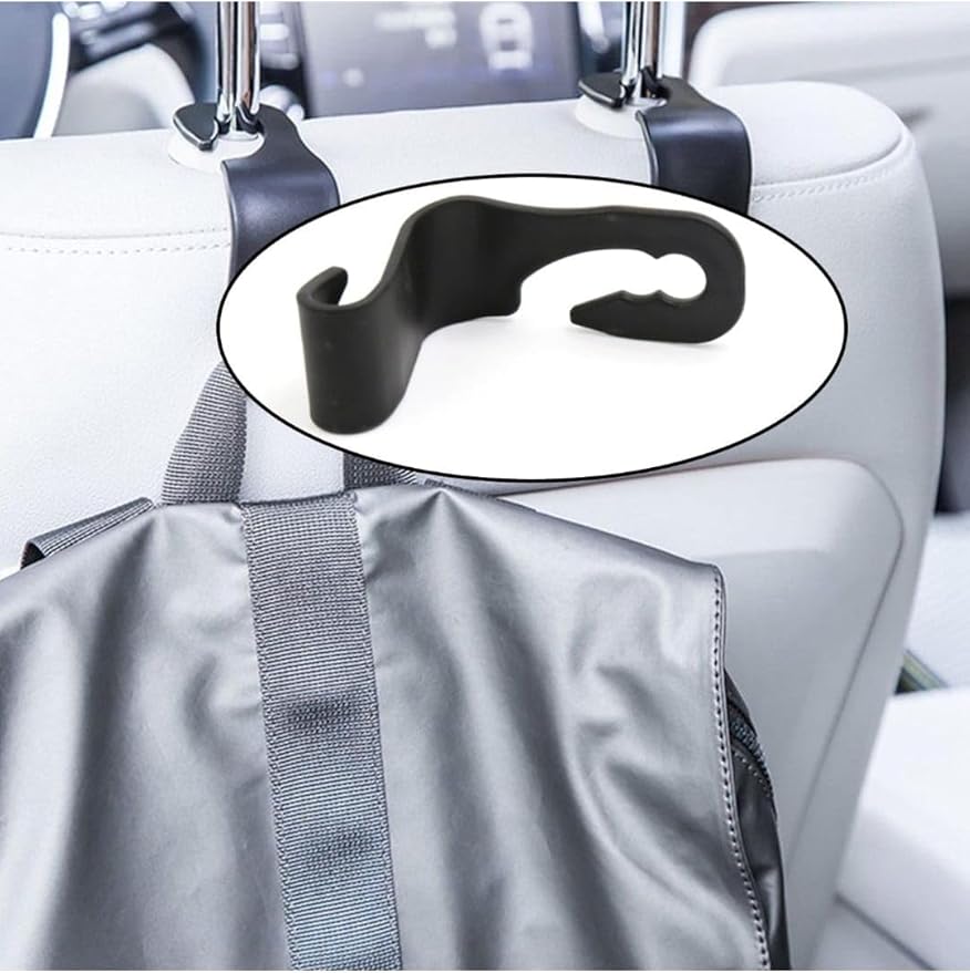 Amooca Car Seat Headrest Hook 4 Pack Hanger Storage Organizer Universal for Handbag Purse Coat Universal fit Vehicle Car Black with Buckle