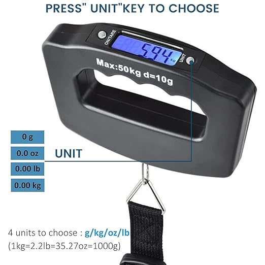 Digital Luggage Scales, 50kg/110lb Electronic Hanging Scales, Portable Digital Luggage Scale with Backlight Digital Display Travel, Handheld Style Suitcase Scales Baggage Scale for Travel Home Use