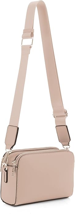 EVVE Crossbody Bags for Women Trendy Triple Zip Small Crossbody Camera Bag Purse with Wide Guitar Strap