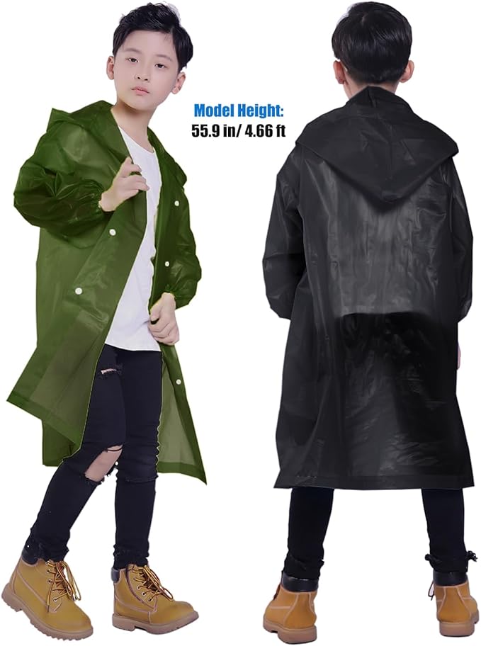 Kids Rain Jacket, 2 Pack Rain Ponchos for Kids - Reusable Raincoats for Boys and Girls Waterproof Outdoor Rain Gear