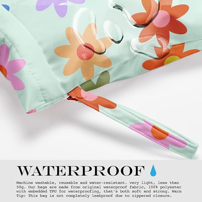 Wet Bag Wet Dry Bag Wet Bag for Swimsuit Travel Beach Pool Diapers Dirty Yoga Gym Clothes Toiletries Makeup Bag Waterproof Reusable Cute Daisy Floral Flower