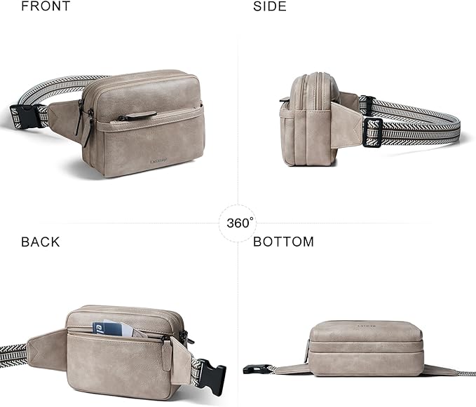 LATMAP 3L Fanny Packs Belt Bag for Women Small Everywhere Crossbody Bag Waist Packs Faux Leather Sling Chest Travel Purse