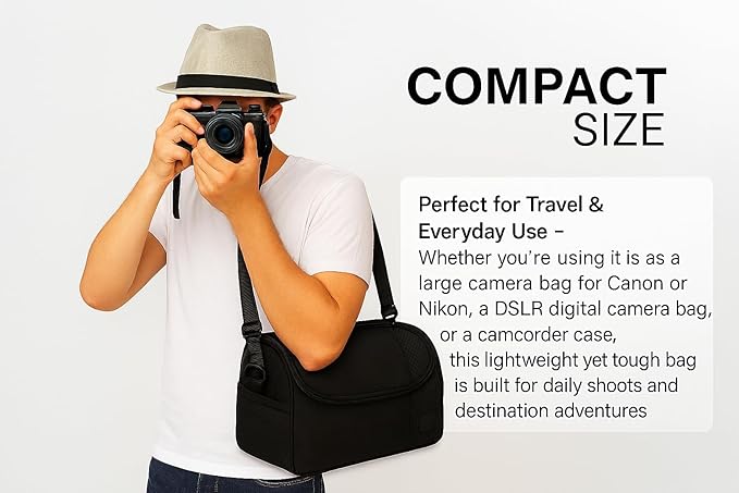 Large Padded Camera Bag with Shoulder Strap – DSLR & Mirrorless Camera Carrying Bag, Lightweight Protective Crossbody Camera Bag